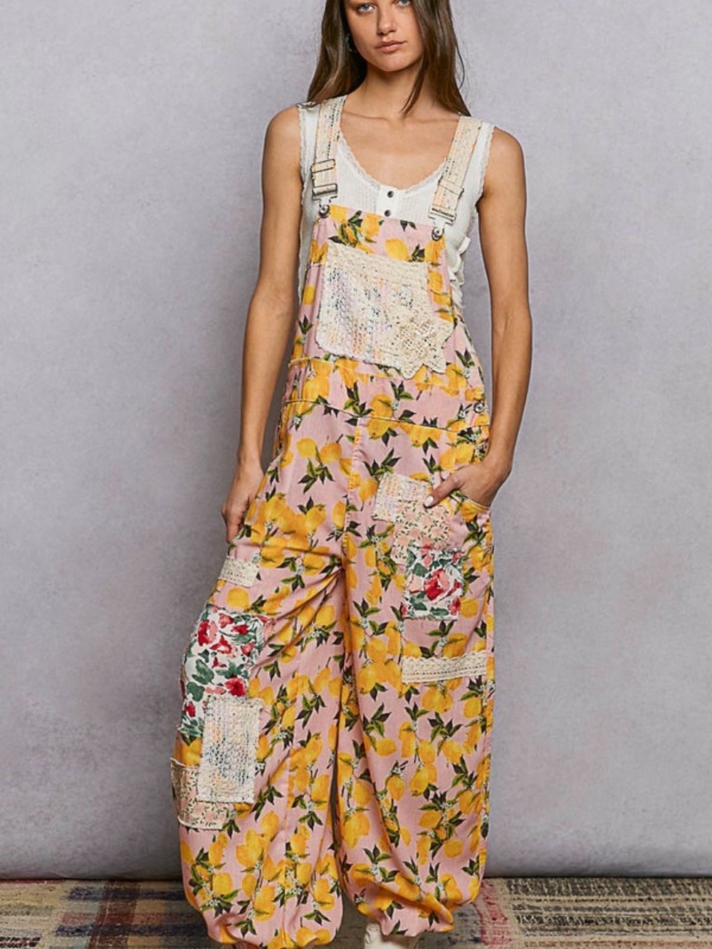 POL Pink & Yellow Lemon Patchwork Jumper